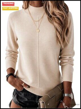 Wool Blend Mock Neck Long Sleeve Sweater Business Casual Pullover